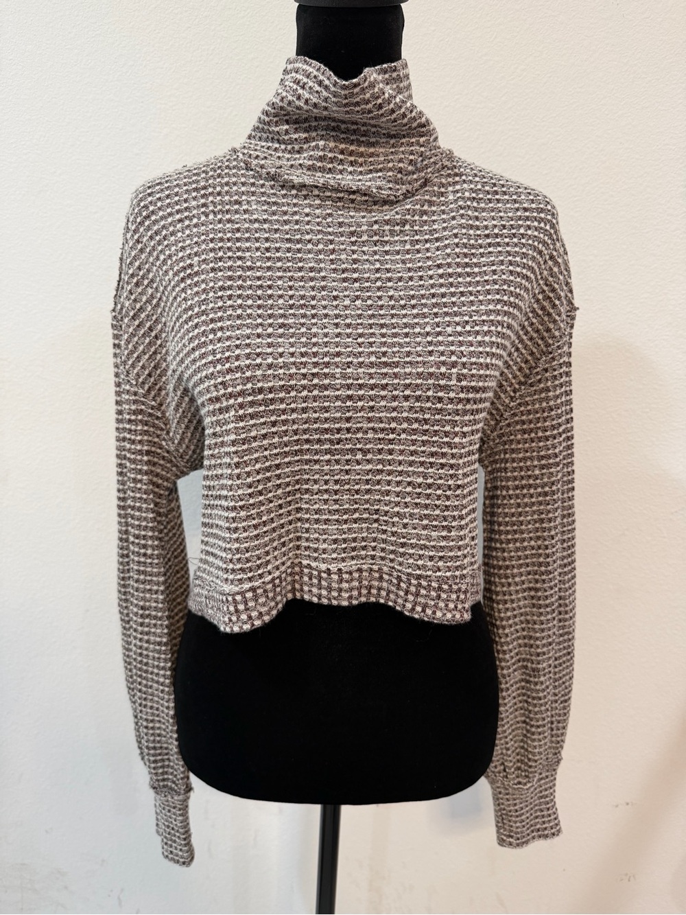 Cropped Waffle Knit Cowl Neck Sweater Size XS - Free People